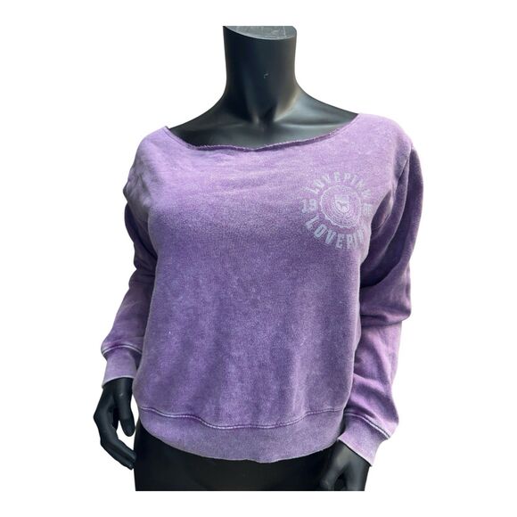 Victoria’s Secret PINK Women’s Sweatshirt M Purple Off Shoulder Pullover LogoVtg - Picture 1 of 12
